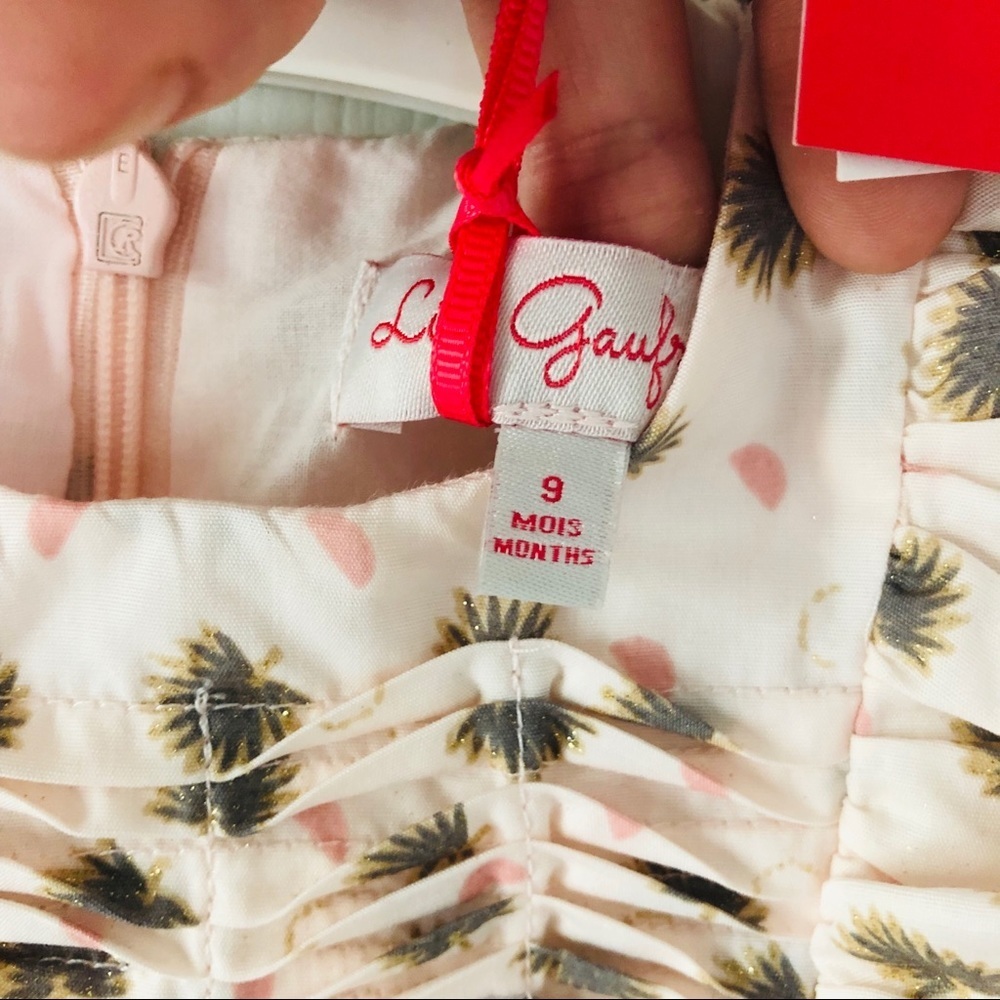 NWT lili gaufrette pink baby leaf print pleaded baby dress size 9M - Picture 6 of 6